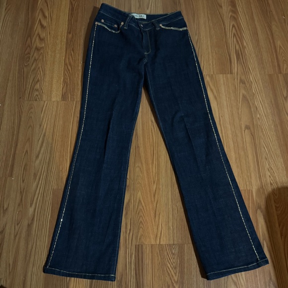 Mu Premium by Yves Castaldi Dark Blue Women's Flare Jeans Beaded Y2k Retro NWOT